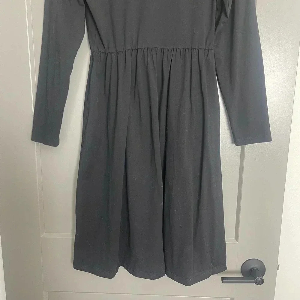 Ouges Womens Stretch Round Neck Long Sleeve Button Front Dress Black Medium - Picture 8 of 9